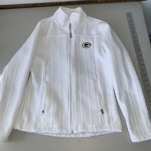 Green Bay Packers Cable Knit White Sweater Cowl Neck Full-Zip Small NFL Team